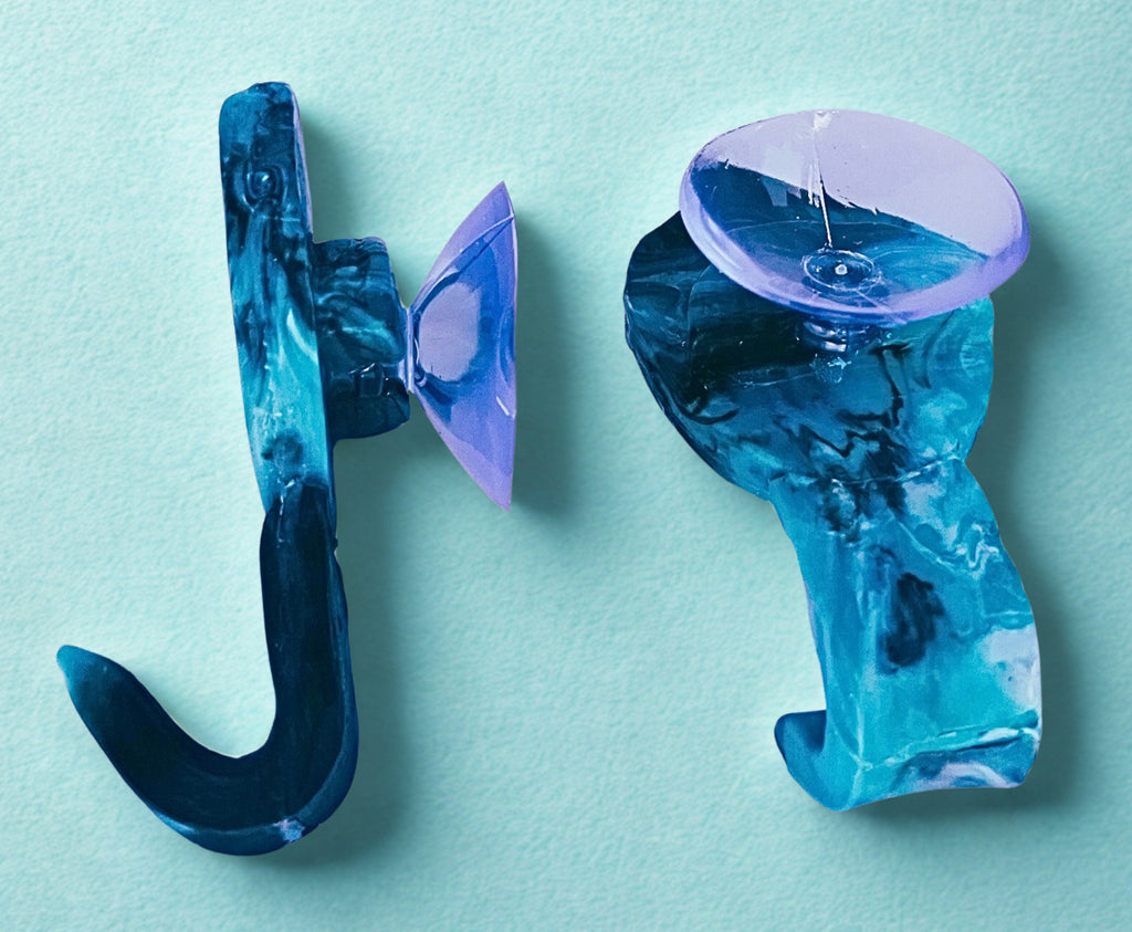 Recycled Plastic Bathroom Hooks Teal/Black Marbled