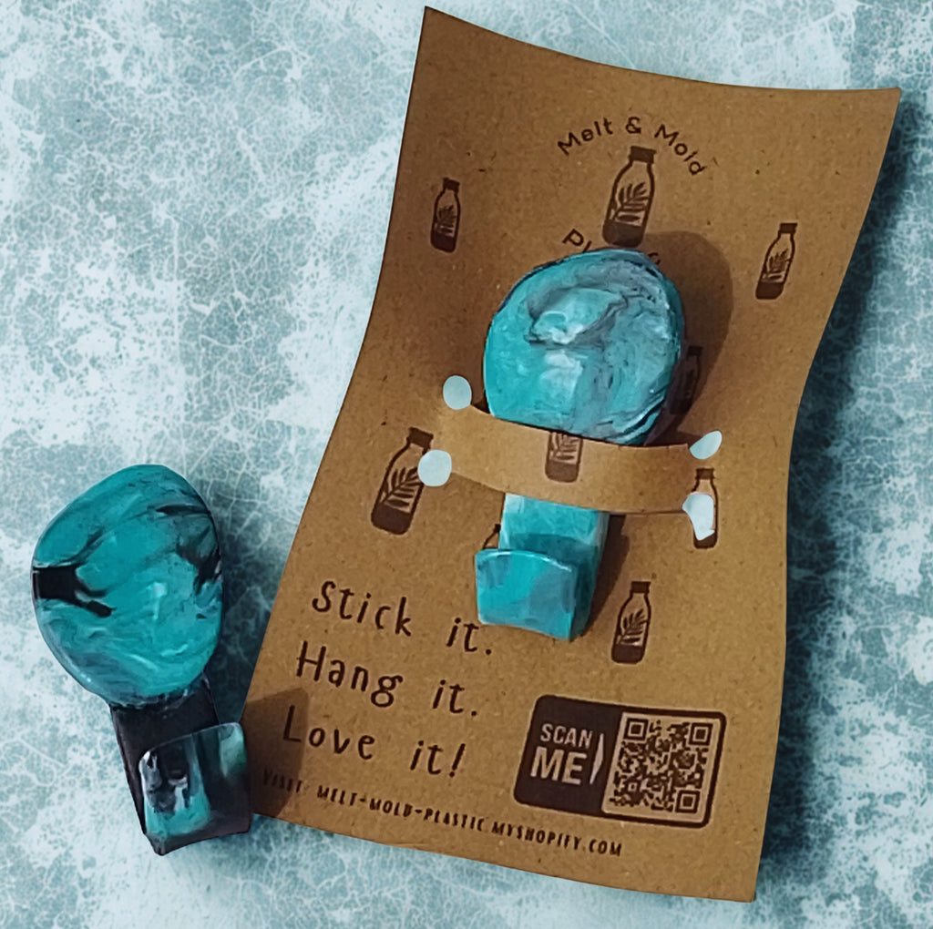 Recycled Plastic Bathroom Hooks Teal/Black Marbled