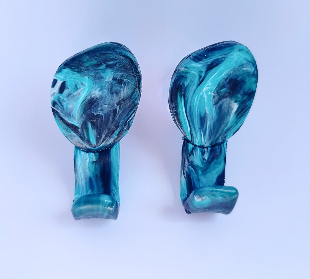 Recycled Plastic Bathroom Hooks Teal/Black/White Marbled