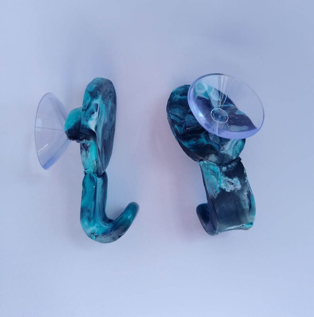 Recycled Plastic Bathroom Hooks Teal/Black/White Marbled